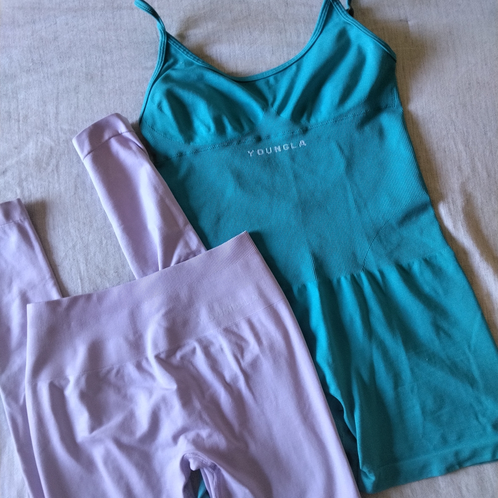 Youngla Blue Romper & Purple Leggings